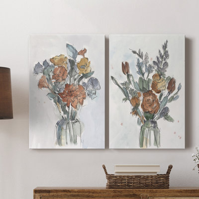 Arrangement floral aquarelle I - Toile tendue avec châssis de qualité supérieure - Prêt à être accroché