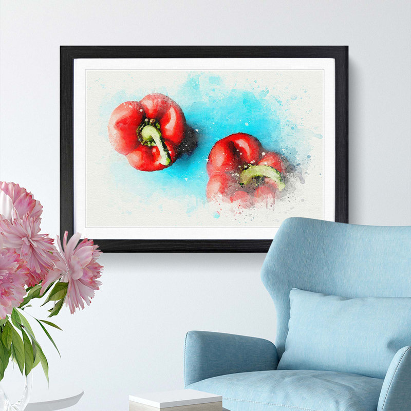 Two Red Bell Peppers in Abstract - Picture Frame Graphic Art Print, 27cm H x 36cm W x 2cm D, Black Framed
