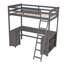 Lit mezzanine simple avec bureau en U, tiroirs et tablettes de rangement, brun antique