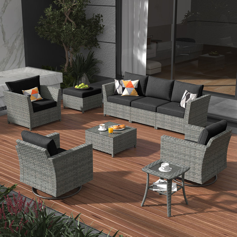 Gerdie 6 - Person Patio Conversation Set with Cushions, Black
