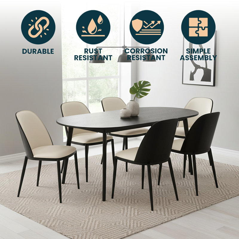 Modern Upholstered Dining Chair, Mid-Century Curved Back Side Chair, Solid Wood Legs Minimalist Kitchen Accent Seating