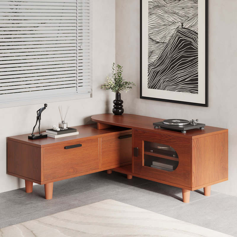 Meuble télé 64 po, meuble télé d'angle avec 2 tiroirs et 1 armoire