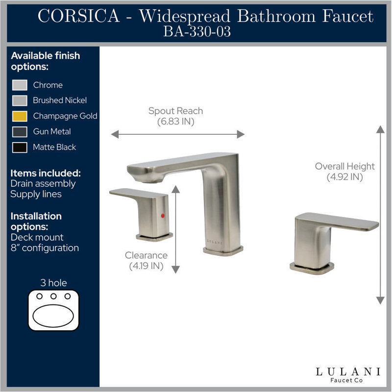 Robinet de salle de bain espacé avec ensemble de bonde Lulani, Chrome