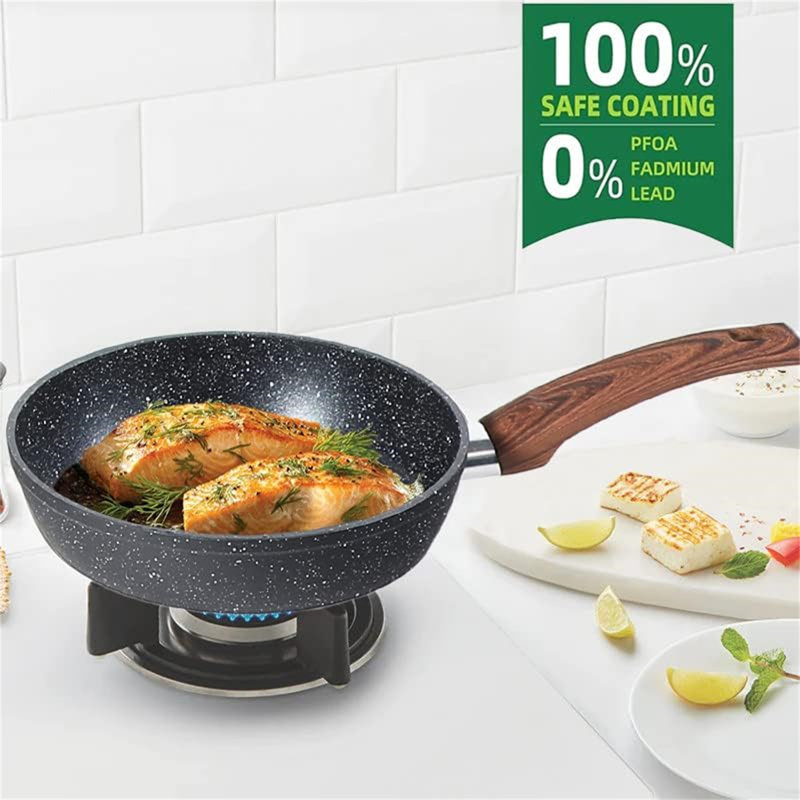 Granite Black 12-Piece Nonstick Induction Cookware Set with Wood Handles