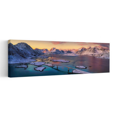 Snowy Fjord Coastal Bridge Colorful Dramatic Serene Coastal Landscape Wall Art