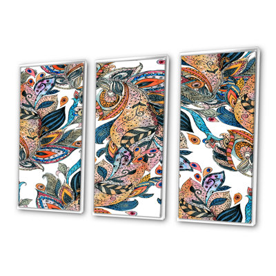 Boho Lucious Floras en orange et vert - ensemble d'art mural moderne sur toile encadrée 3