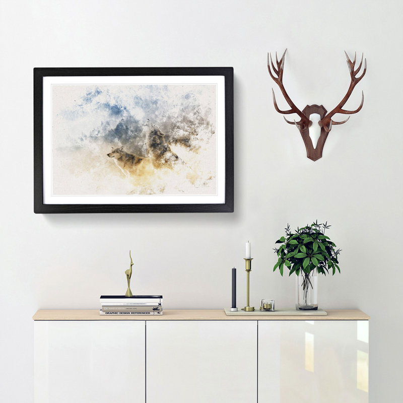Wolves Howling In The Forest Watercolour - Framed Print, Black, 45cm H x 63cm W x 2cm D