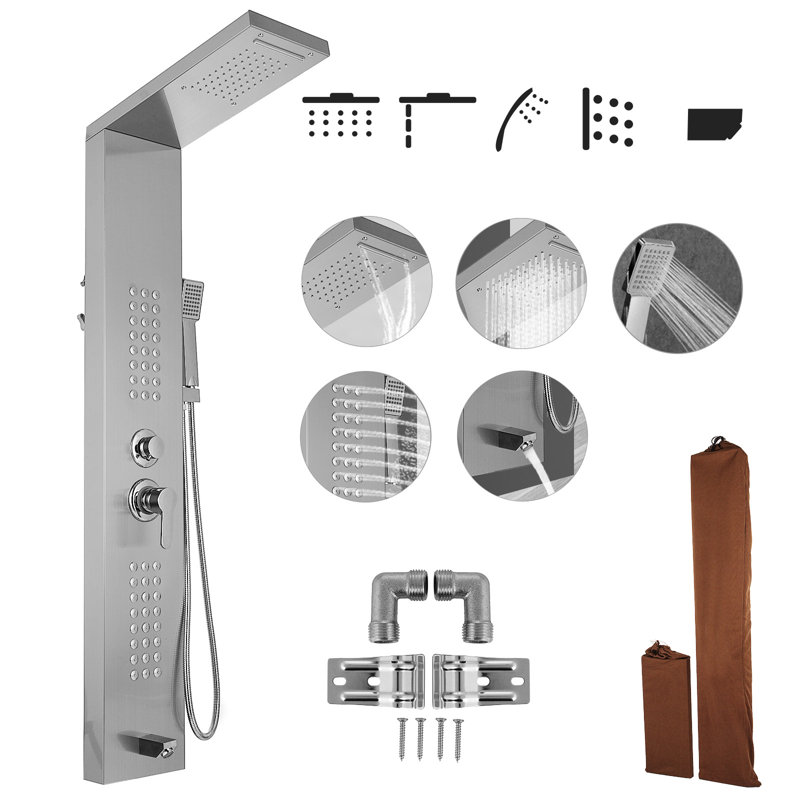 VEVOR 50'' Shower Panel with Adjustable Shower Head, Polished Sliver