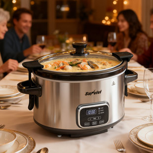 4 Quart Programmable Slow Cooker, Digital Slow Cooker With Timer, 3 Cooking Modes, Locking Lid, Dishwasher-safe Ceramic Pot, Glass Lid, Stainless Steels