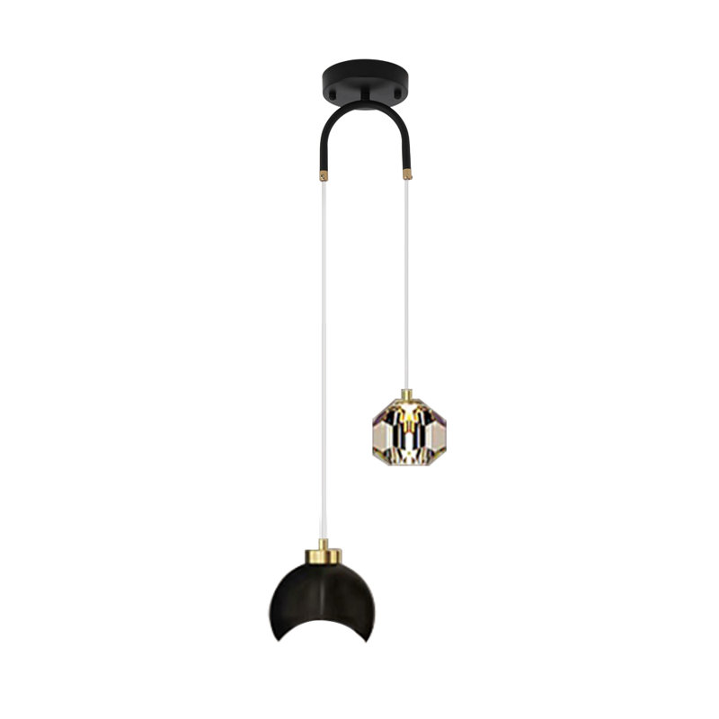 Logunn 2 - Light Sphere Chandelier Ceiling Light With Crystal Accents, Matte Black, 48.43" H x 16.54" W x 8.7" D