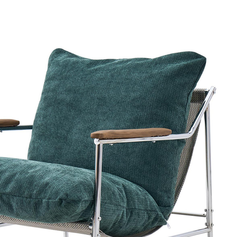 Green Chenille Arm Accent Chair With Metal Legs