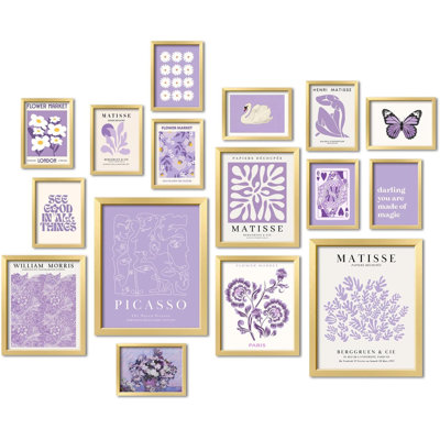 16 pièces d'art mural mauve encadré