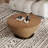 35'' Round Drum-Shaped Coffee Table, Wood Coffee Table with Carbon Steel Chassis
