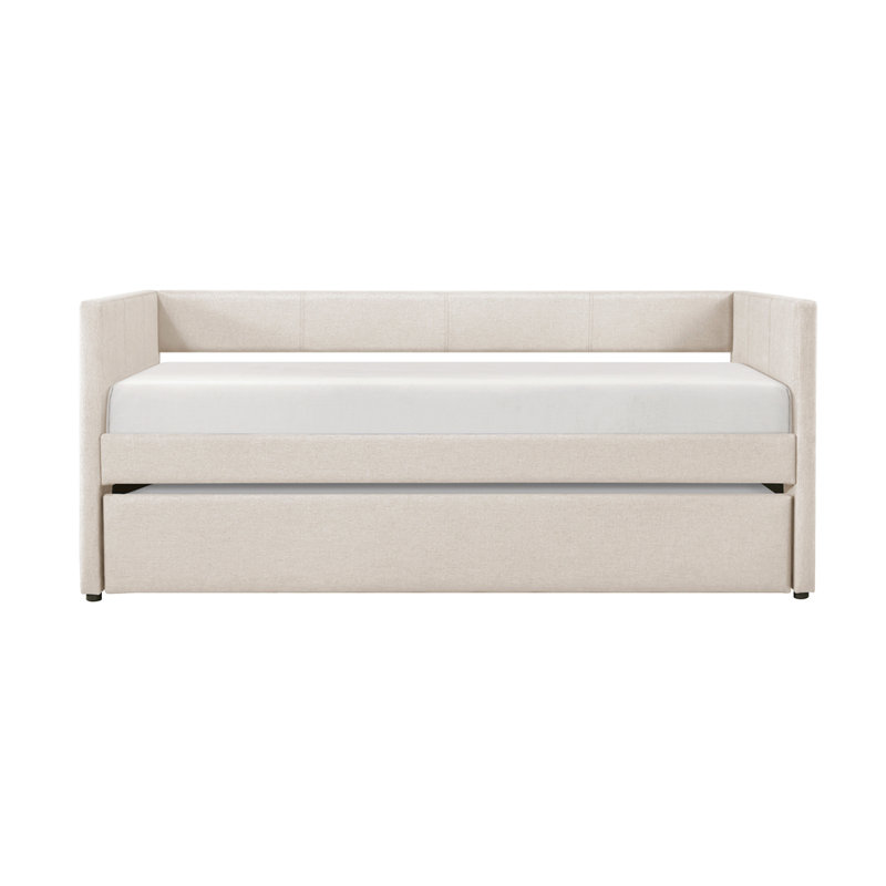 Upholstery Wooden Frame Daybed with Trundle, Beige