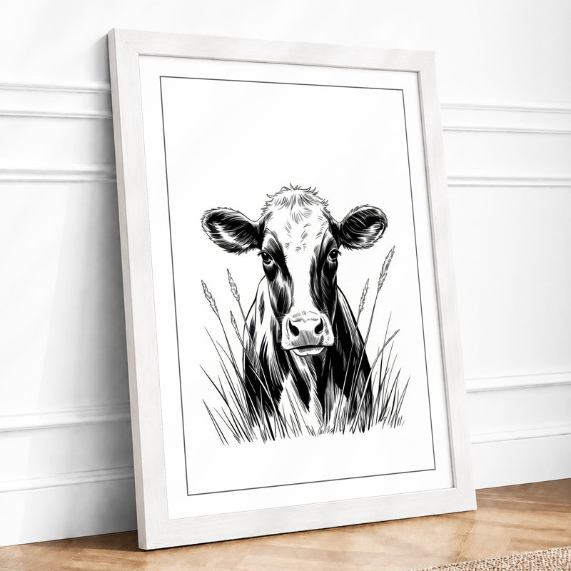 Cow Emerging Sketchy - Print, A1 - 84.1 x 59.4 cm, White