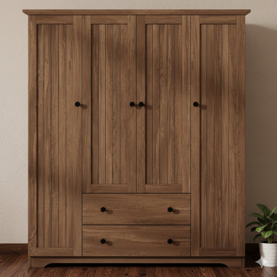 Armoire de rangement à quatre panneaux avec 2 compartiments de rangement, finition brune