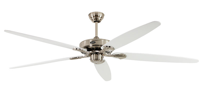 Boutwell 180cm Ceiling Fan, Brushed Chrome with Lacquered White and Light Grey