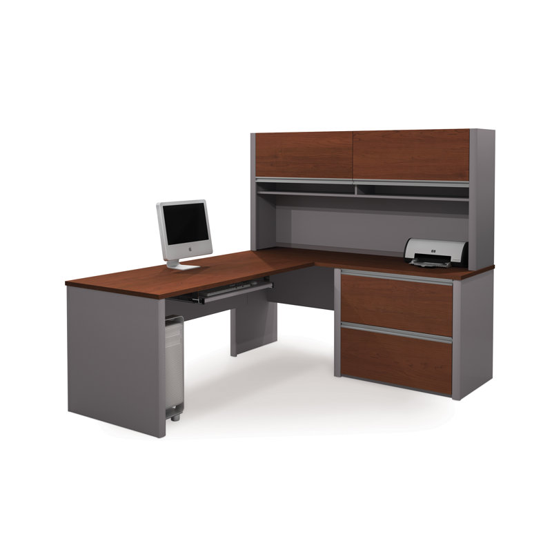 Aurea L-Shaped With Hutch Workstation Kit Including Oversized Pedestal