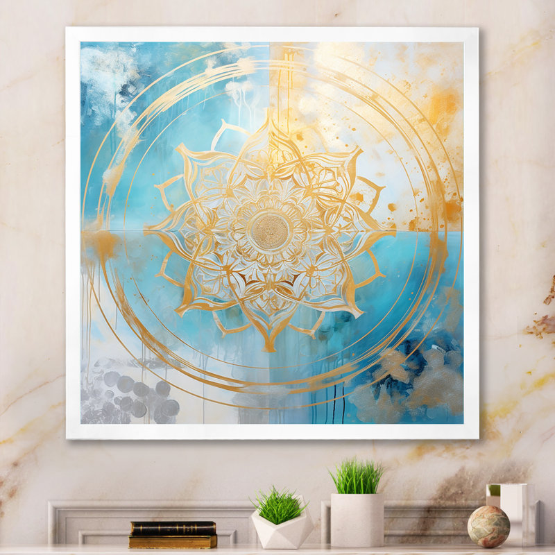 Divine mandala délicat or délicat turquoise - Boho Mandala, art mural sur toile, H 16 po x l 16 po x P 1 po