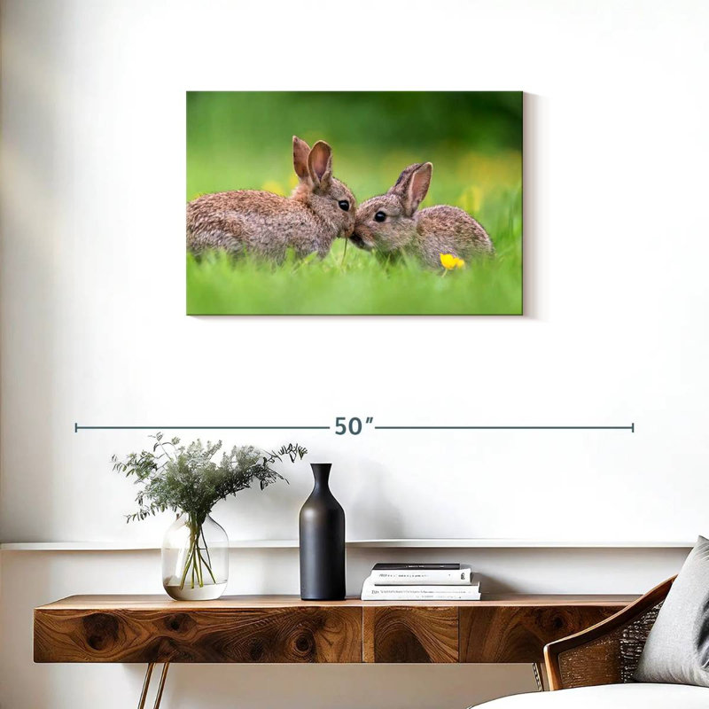 Embrasser des lapins, H 20 po x l 30 po