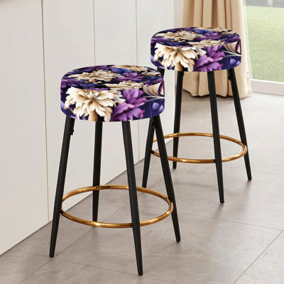 Mauve fleurs damassées - ensemble de 2 tabourets de bar damassés