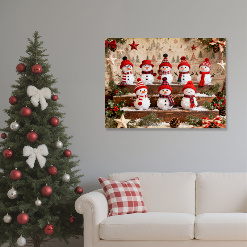 «Snowman Family», art mural sur toile, H 12 po x l 18 po