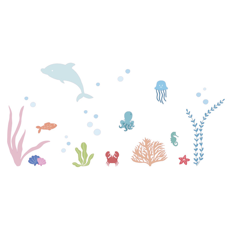 Adhésif décoratif poissons de mer et coraux, H 22 po x l 36 po