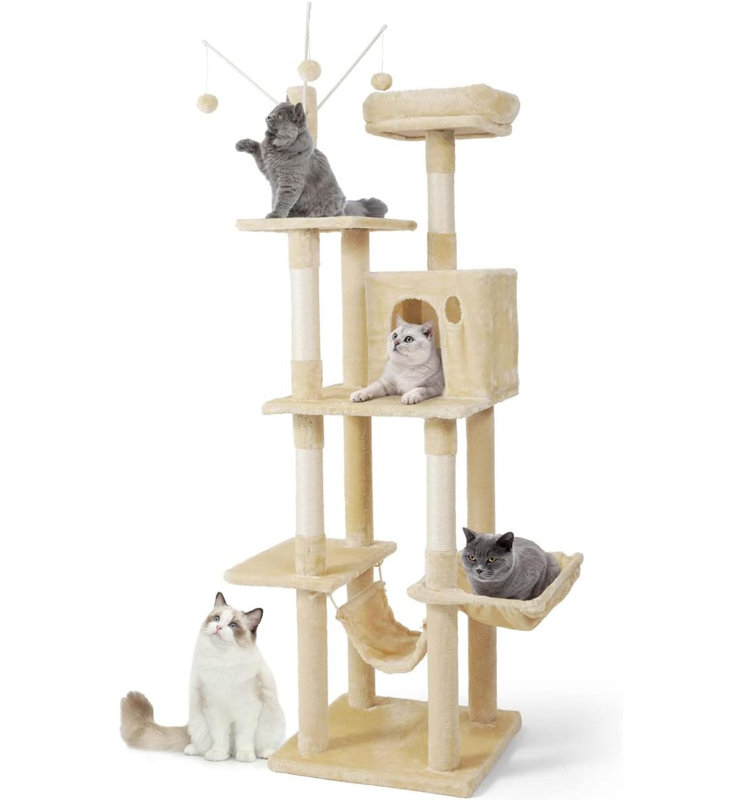 70.87 " H Cat Scratching Pad and Cat Toys, H 70,87 po x l 19,88 po x P 19,88 po, Beige