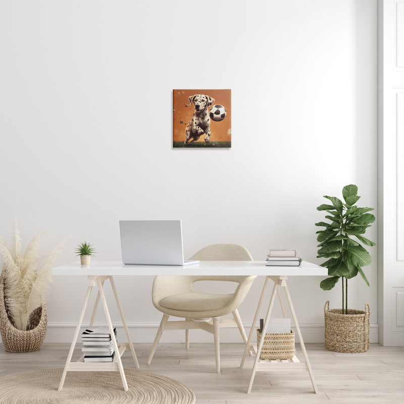 Dog Playing Soccer Canvas Wall Art by Lazar Studio, H 17 po x l 17 po