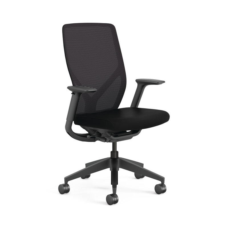 HON Flexion Mesh Ergonomic Office Chair, Black Frame, Fog, Black Fabric, Black