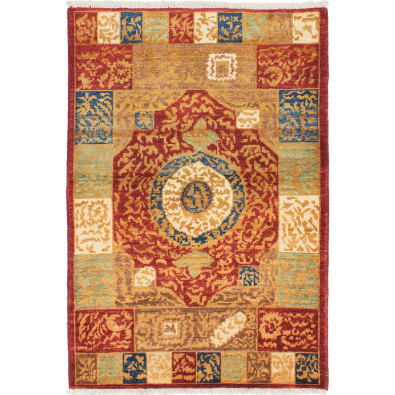Tapis de zone en laine rouge 4 pi 1 po x 5 pi 10 po one-of-kind à la main-noué la new age shalimar Céline