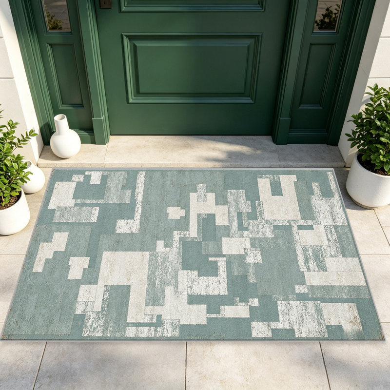 Teal Abstract Blocks carpet-easy to clean, machine-washable, soft and comfortable; suitable for door mats, kitchens, living rooms, bedrooms, corridors, and laundry areas. Easy to clean, durable carpet for home decoration.