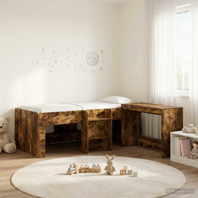  Kids'High Bed Frame with Desk Engineered Wood Modern Slatted Base