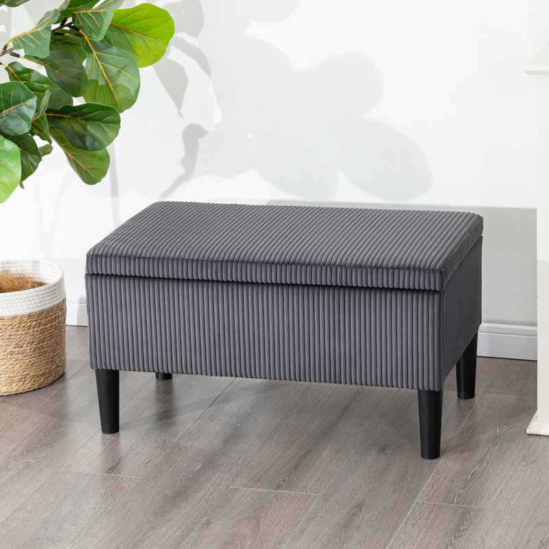 32" Upholstered Storage Ottoman Bench With Corduroy Fabric, Gray