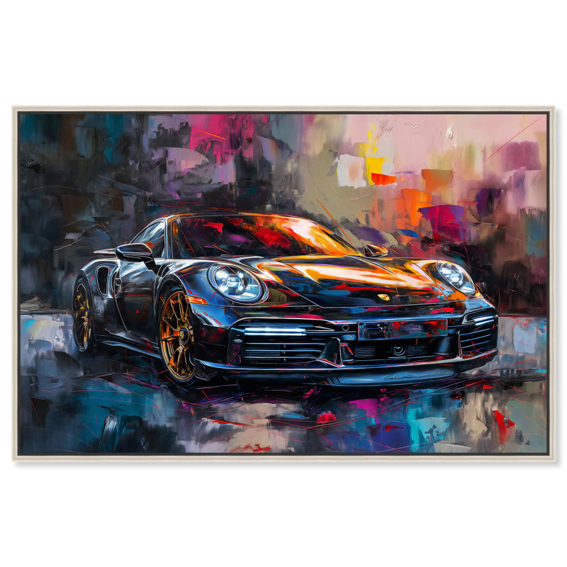 Turbocharged Porsche II Canvas Lux Car Paintings by Art Remedy, 25" H x 37" W x 2" D, Silver Floater Framed
