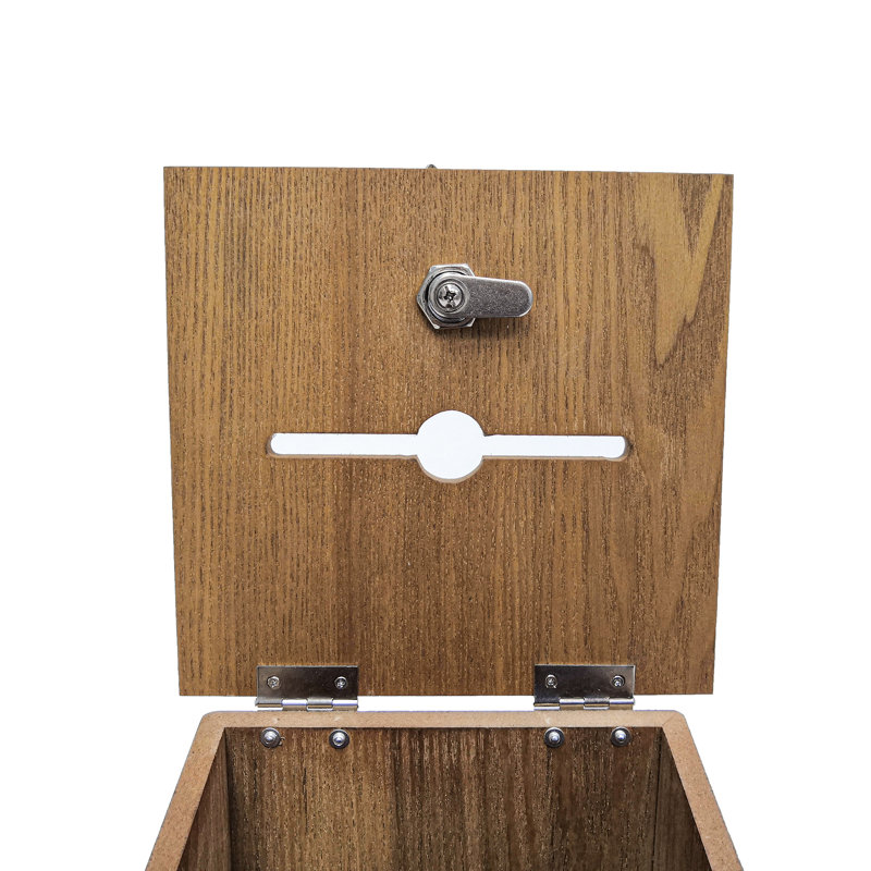 Lockable Oak Donation Box with Gold Cross and Side Pocket
