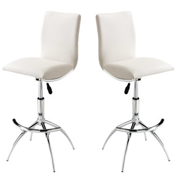 2 tabourets de bar contemporains, cuir texturé blanc doux, structure, hauteur de siège réglable, paquet de 2 en mousse moderne, avec texture, pieds en métal, conception pivotante, rembourrage confortable