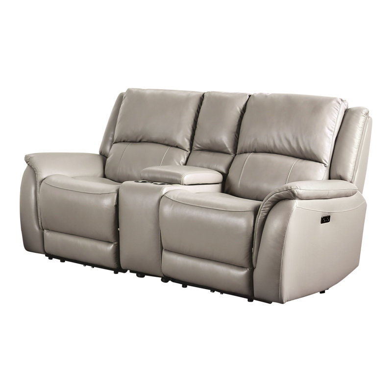 Causeuse inclinable en cuir 81 po Drakos, Cuir véritable gris