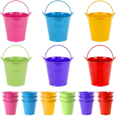 Colorful Mini Metal Buckets Set – 24 Pack Small Galvanized Tin Pails with Handles – 6 Assorted Colors – Ideal for Candy Storage, Party Benefits, Crafts, Planters, and Kids’ Toys – Colorful