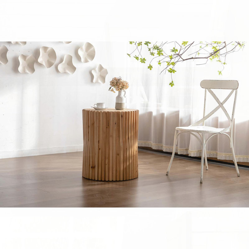 Cylindrical Side Table with Vertical Relief Texture – Retro Style