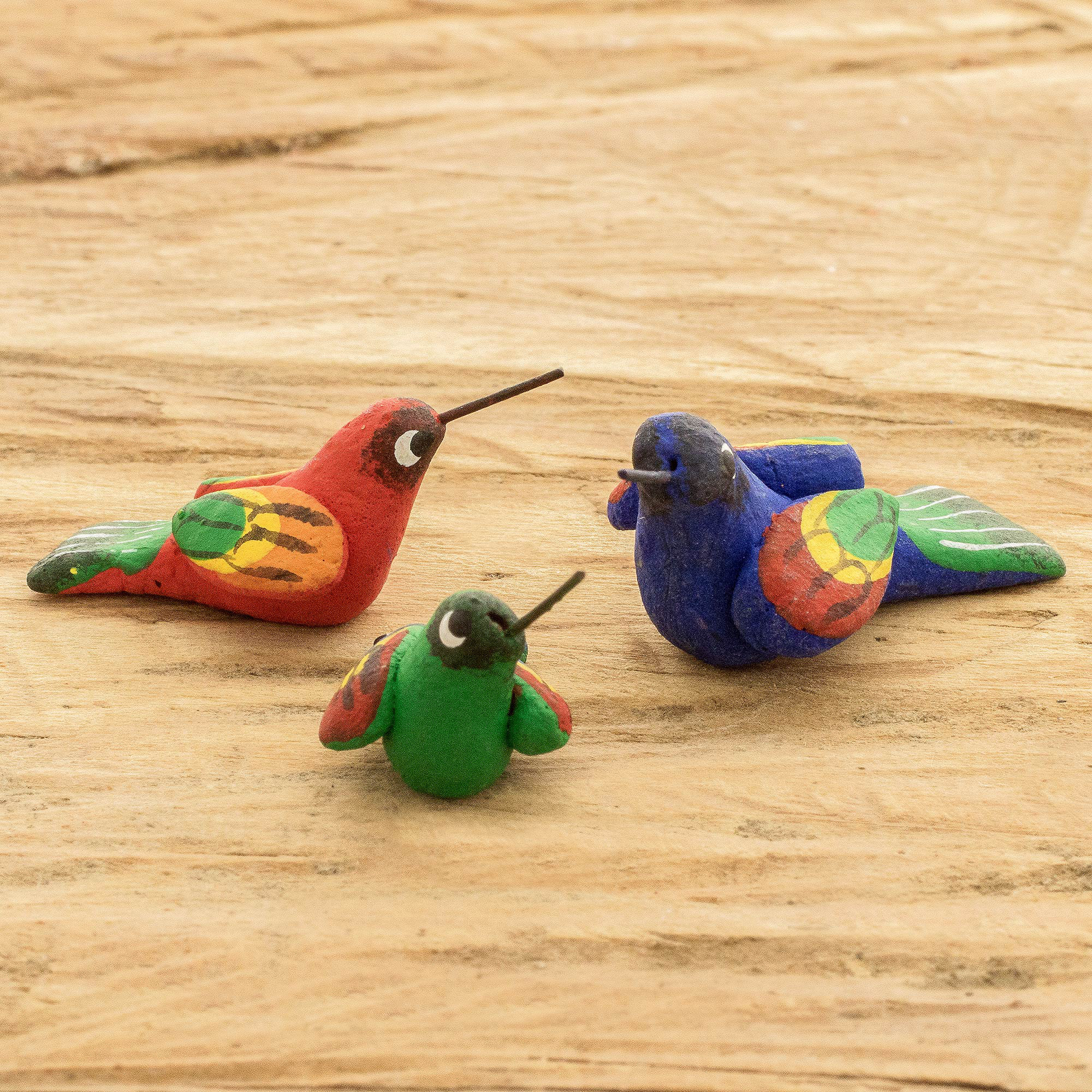 Winston Porter Handmade Colorful Hummingbird Family Ceramic Figurine ...