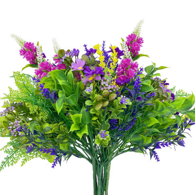 Multi-Species Realistic Faux Plants Artificial Flowers For Outdoors & Indoor, 9 Stems