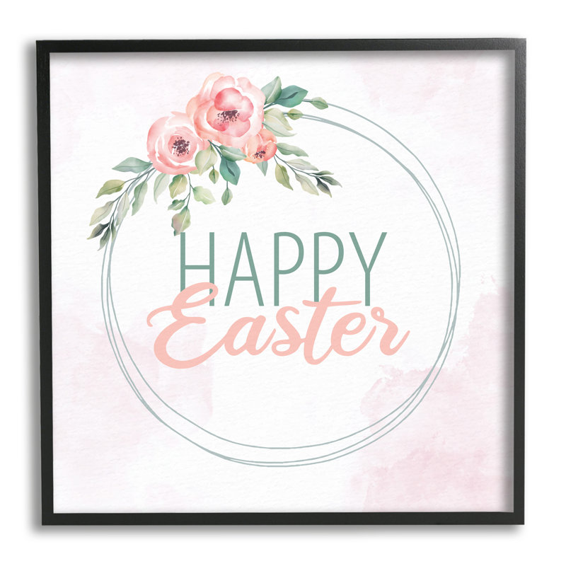 Joyeuses Pâques, bordure florale ronde, motif rose pastel, art texturé par Kim Allen, H 12 po x l 12 po x P 1,5 po