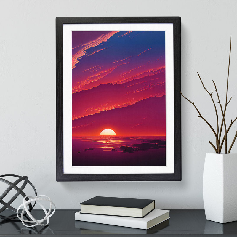 Unreal Ocean Sunset - Single Picture Frame Print, Black , 64cm H x 46cm W x 2cm D