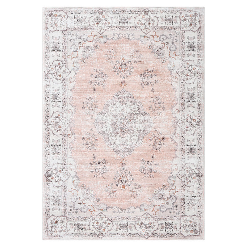 Washable Floral Rug Non-Slip Modern Farmhouse Living Room Carpet, Non-Shedding Low Pile Floor Mats, Foldable Print Accent Indoor Rug for Bedroom, Playroom, Nursery