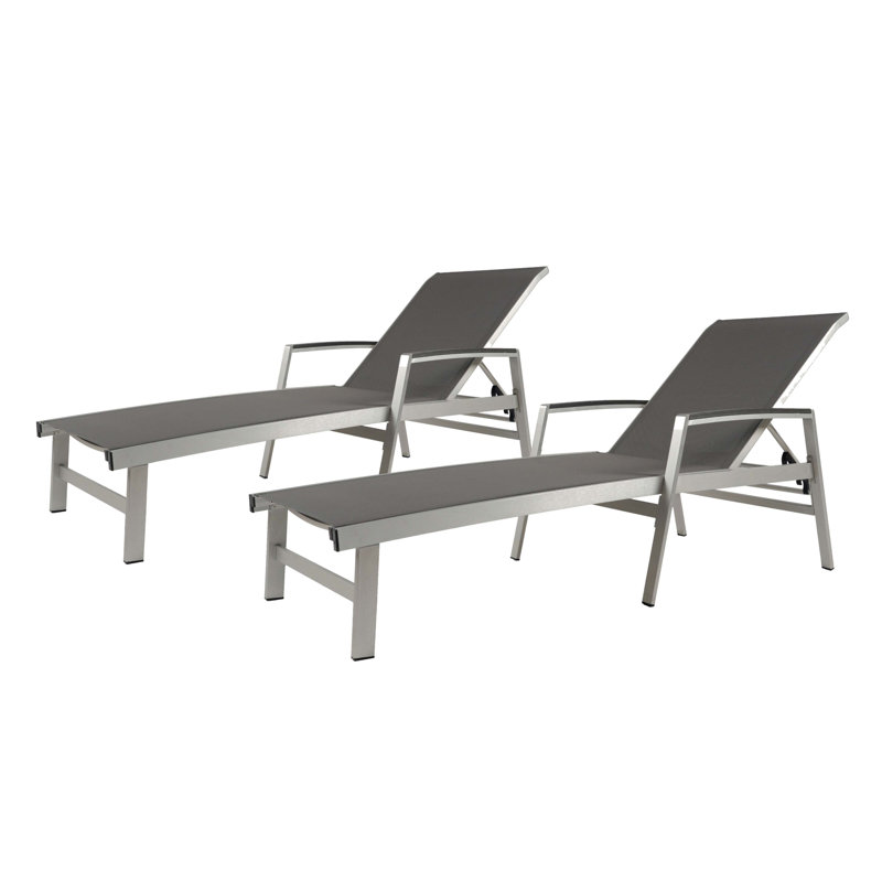 Outdoor Aluminum Chaise Lounge Set Of 2,  Adjustable Mesh Patio Lounger With Frame