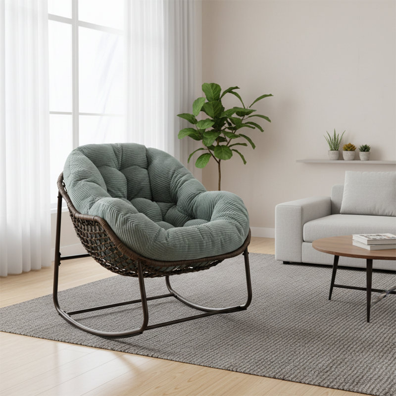 Chaise berçante avec coussin Egg Chair, pour l'intérieur et l'extérieur, Vert clair