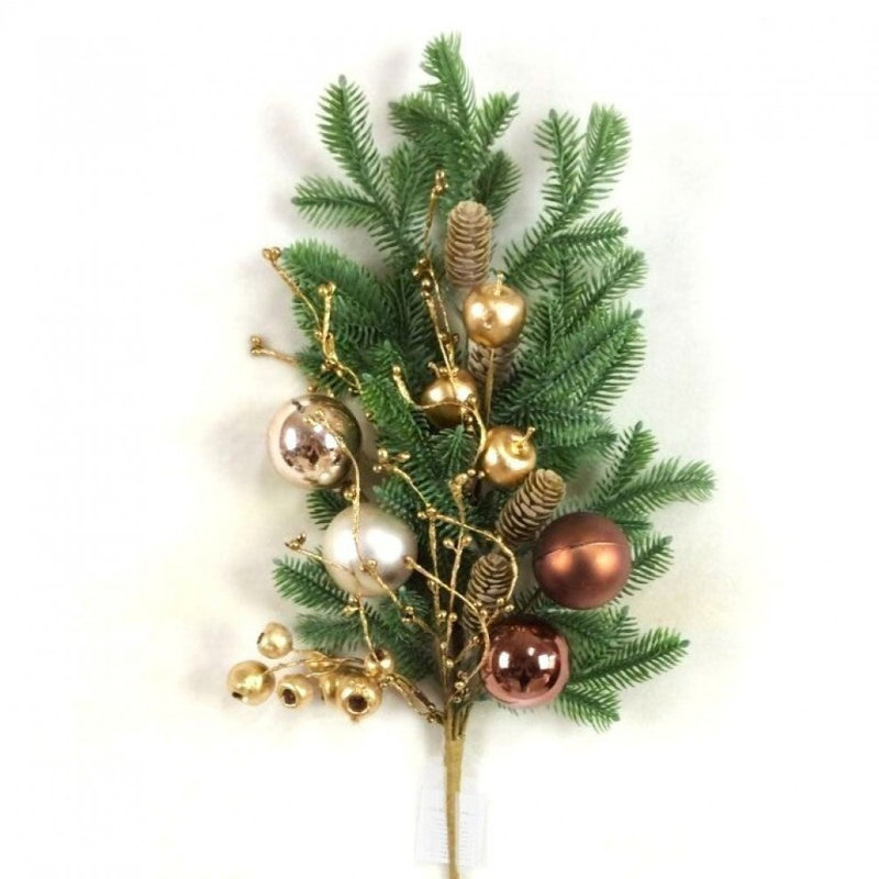 Pine Bough And Cones With Berries And Balls Pick