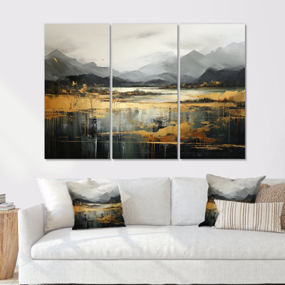 Gris et jaune, paysage de montagne abstrait IV - Paysage abstrait, art mural