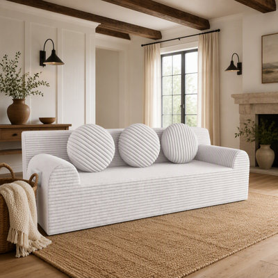 Canapé-lit 71 po, causeuse en velours côtelé avec sièges profonds, canapé 2 places, canapé d'appartement avec 3 coussins et poches latérales pour la chambre à coucher, le bureau, aucun assemblage requis, blanc